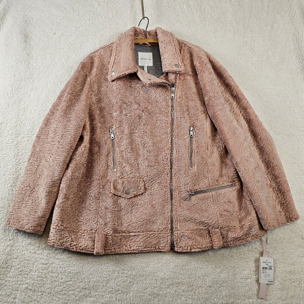 Avec Les Filles Jacket Women's 2XL Faux Sherpa Fur Pink Moto Biker Preppy